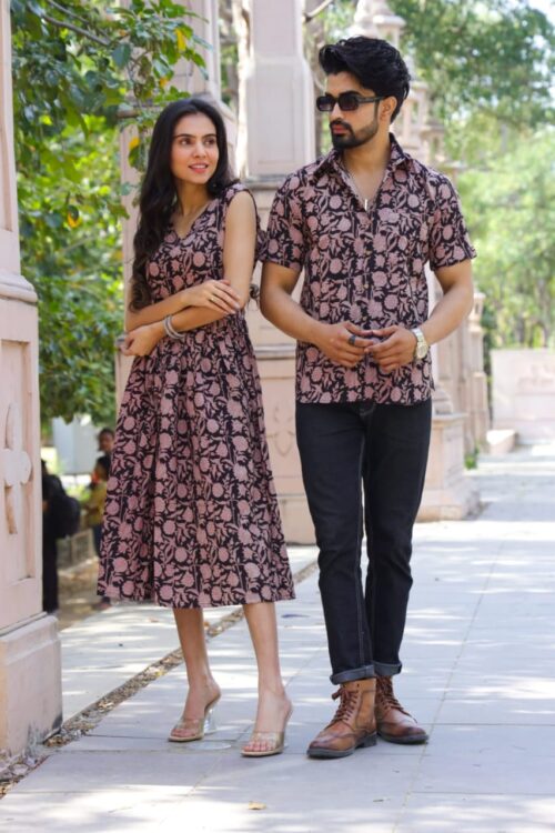 Pure Hand block Patterned Printed Cotton Combo of One piece & Half Sleeves Shirt